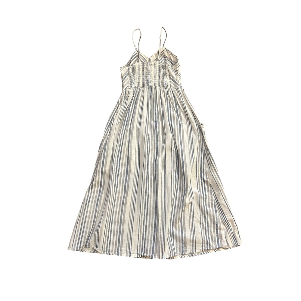 Coastal Breeze Striped Button-Front Midi Dress Womens XS Pockets Smocked Back - Picture 6 of 9